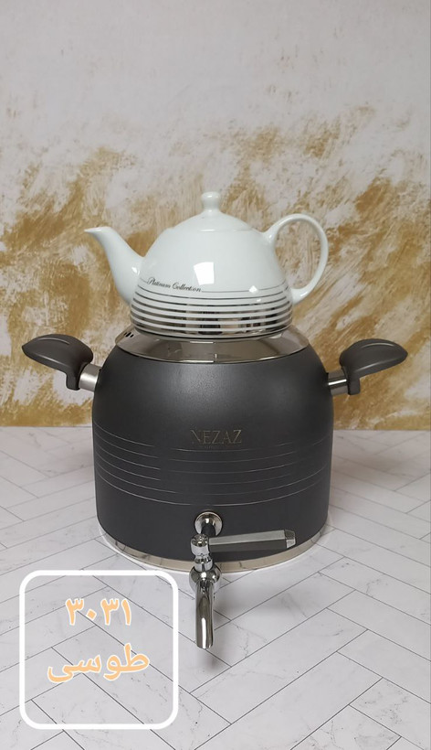کتری و قوری نزاز طرح ترک رنگی مشکی قوری چینی کد۳۰۳۱