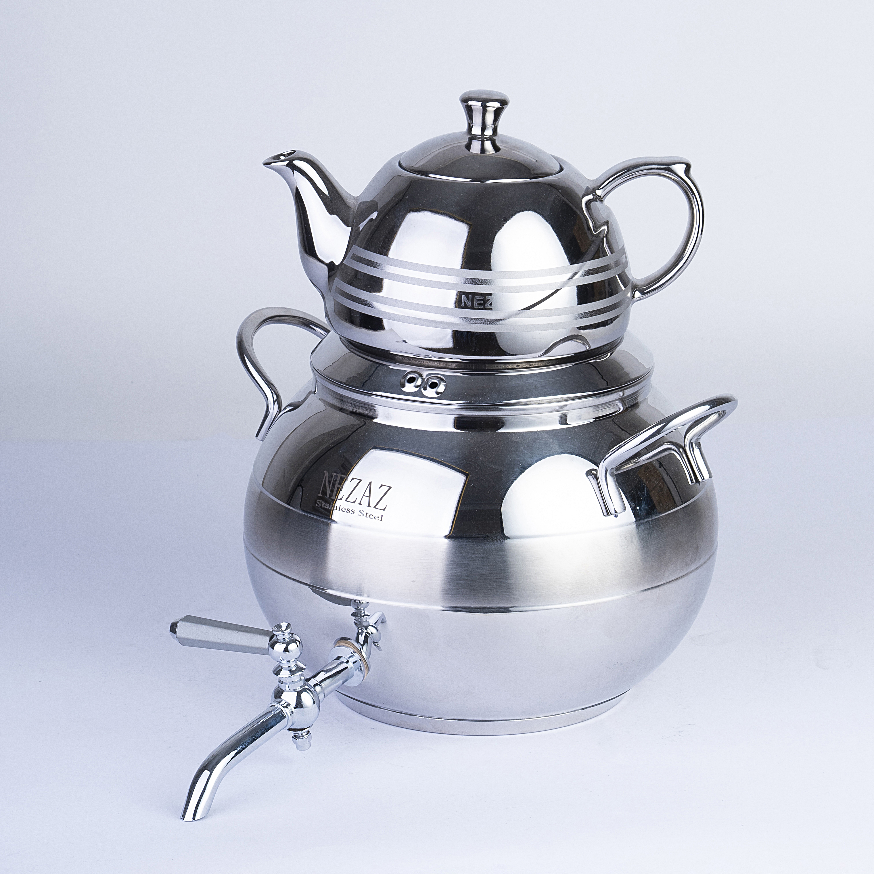 کتری و قوری نزاز خمره ای قوری کروم کد۱۷۰۰